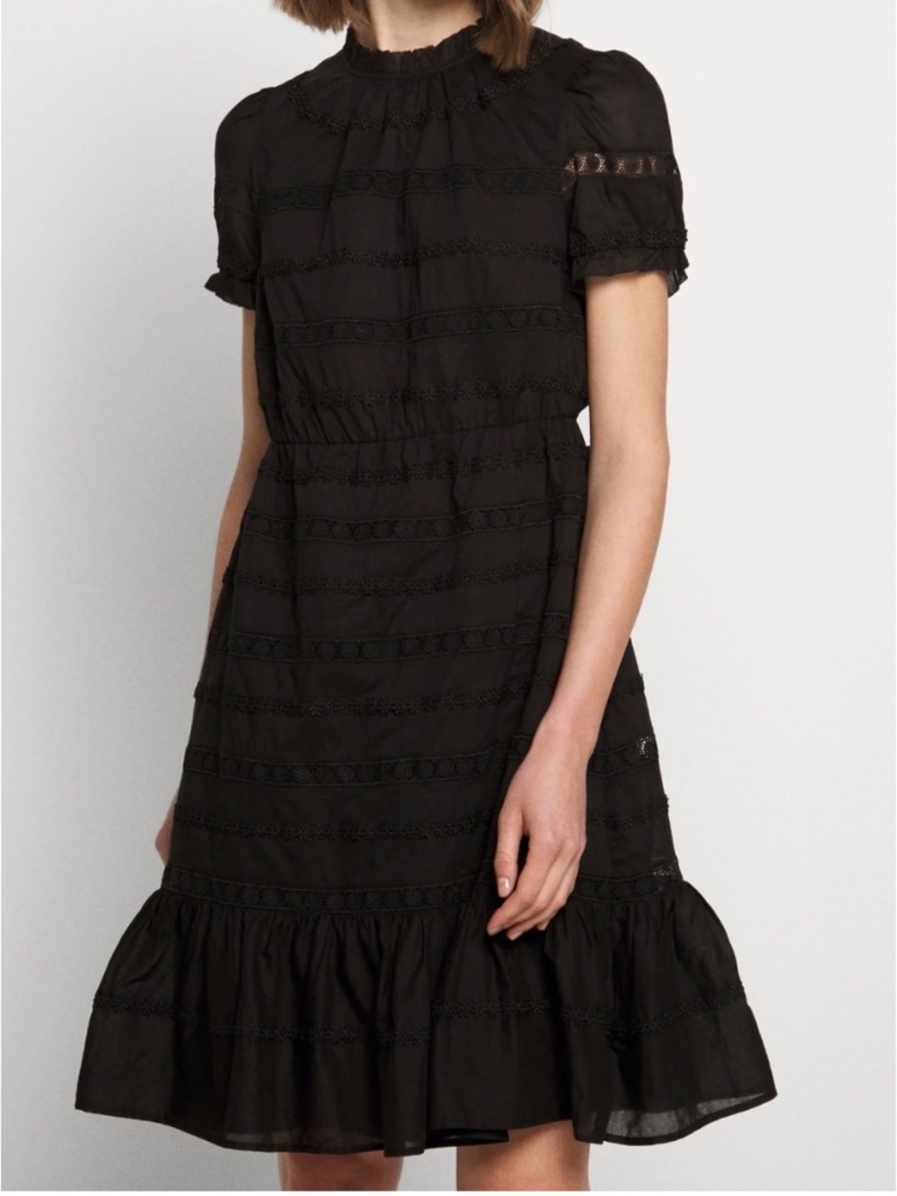 J.Crew Puff-sleeve Daisy-Chain Dress Black Sz4 Ruffle Hem NWT
